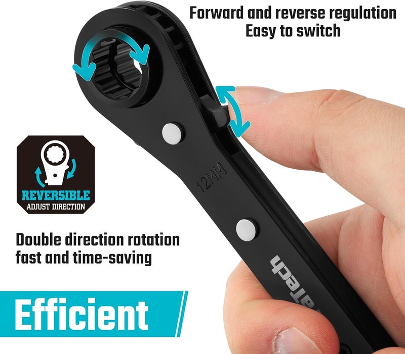DURATECH 4-in-1 Reversible Ratcheting Wrench Set, Double Box End Wrench Set, 2-Piece, 8mm, 10mm, 12mm, 13mm, 16mm, 17mm, 18mm, 19mm, Metric - Image 3